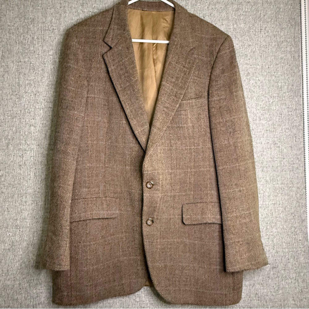 Pristine Vintage 100% Wool Bill Blass Tweed Sport Coat Blazer Brown and Blue 42R